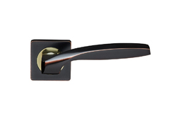 Set de mânere pentru uși pe rozete pătrate Seria Al|GERMANIUM ORB/PB|negru cu patină/aur
